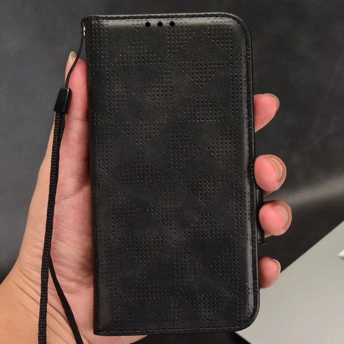 For Google Pixel Fold Phone Cover PU Leather Stand Wallet Imprinted Triangle Cell Phone Case Shell - Black - 5