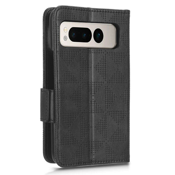 For Google Pixel Fold Phone Cover PU Leather Stand Wallet Imprinted Triangle Cell Phone Case Shell - Black - 7