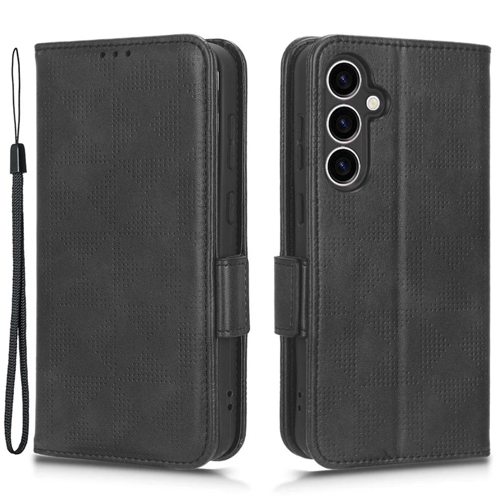 For Samsung Galaxy S23 FE Imprinted Triangle Cell Phone Cover PU Leather Stand Wallet Case - Black - 1