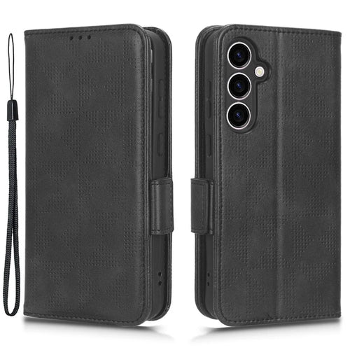 For Samsung Galaxy S23 FE Imprinted Triangle Cell Phone Cover PU Leather Stand Wallet Case - Black - 1