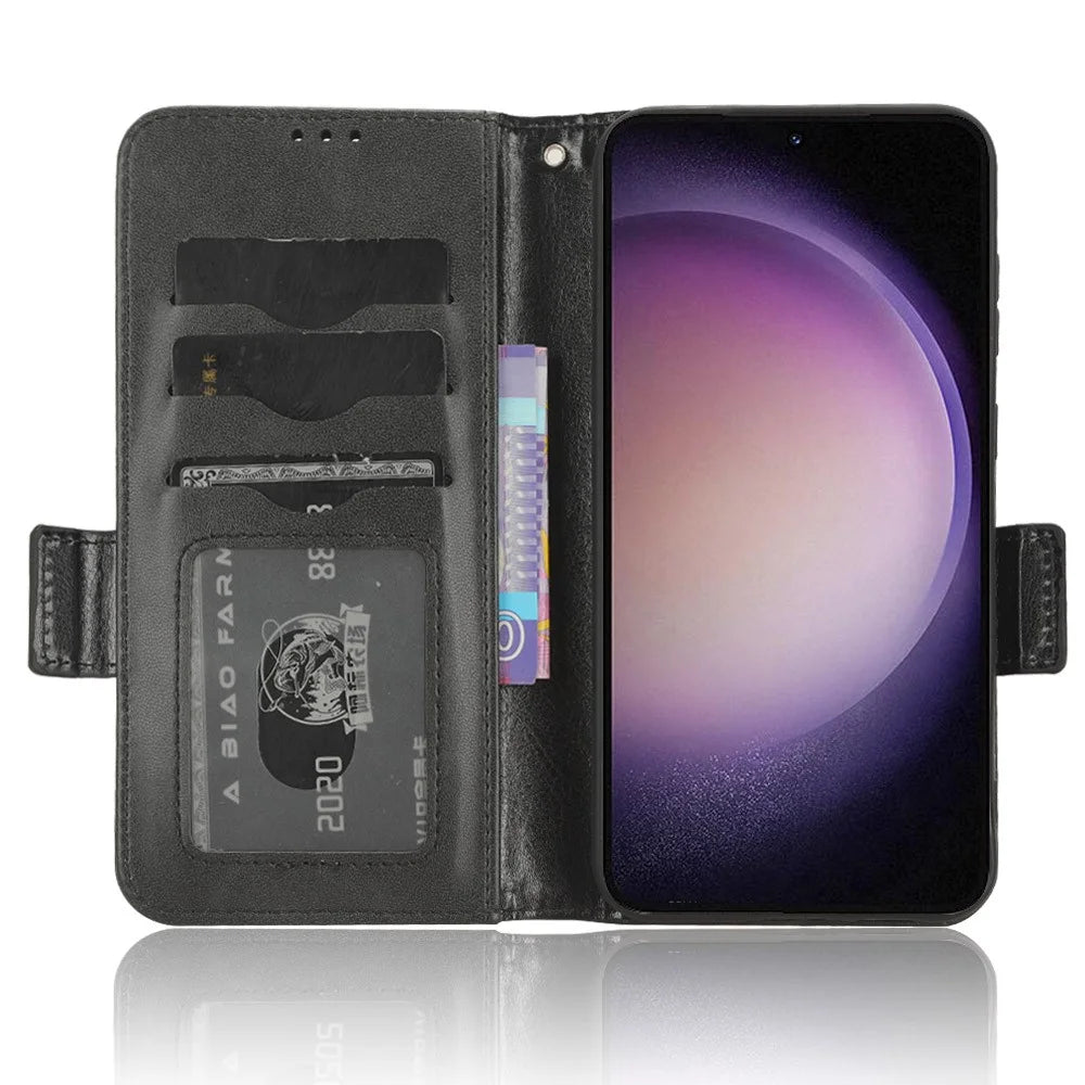 For Samsung Galaxy S23 FE Imprinted Triangle Cell Phone Cover PU Leather Stand Wallet Case - Black - 2