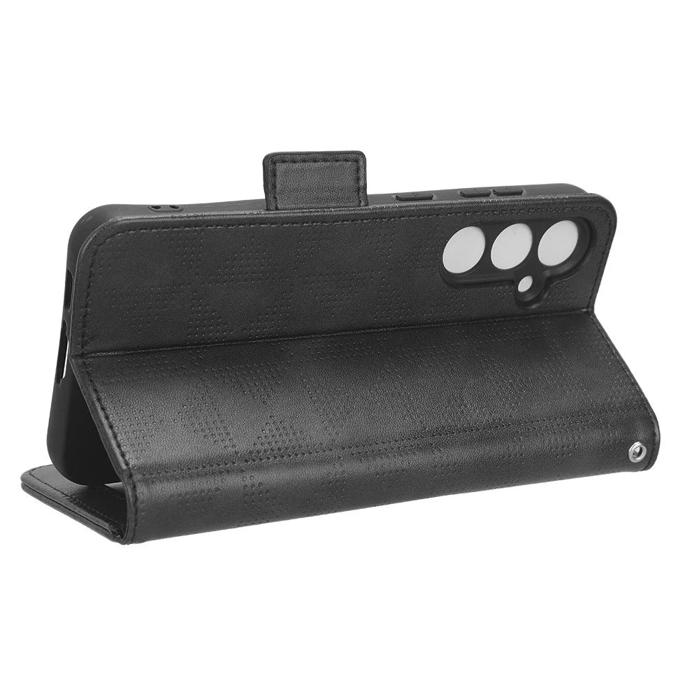 For Samsung Galaxy S23 FE Imprinted Triangle Cell Phone Cover PU Leather Stand Wallet Case - Black - 3