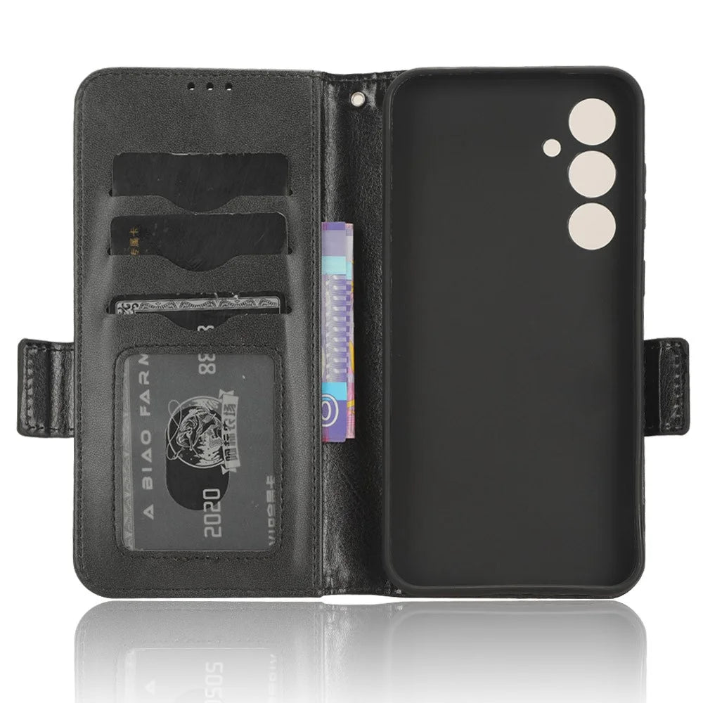 For Samsung Galaxy S23 FE Imprinted Triangle Cell Phone Cover PU Leather Stand Wallet Case - Black - 4