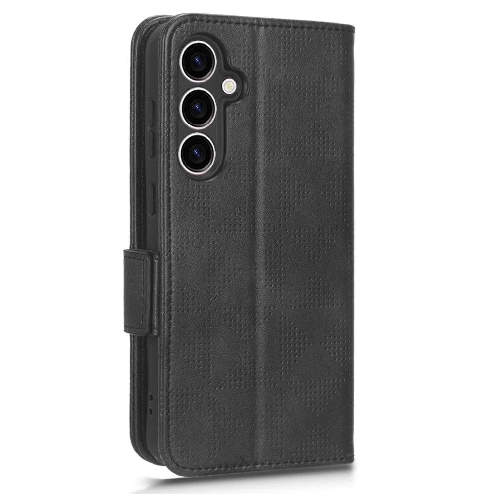 For Samsung Galaxy S23 FE Imprinted Triangle Cell Phone Cover PU Leather Stand Wallet Case - Black - 7