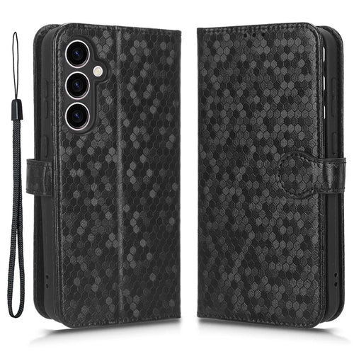 For Samsung Galaxy S23 FE Phone Wallet Case Dot Imprinted Stand PU Leather Cover - Black - 1