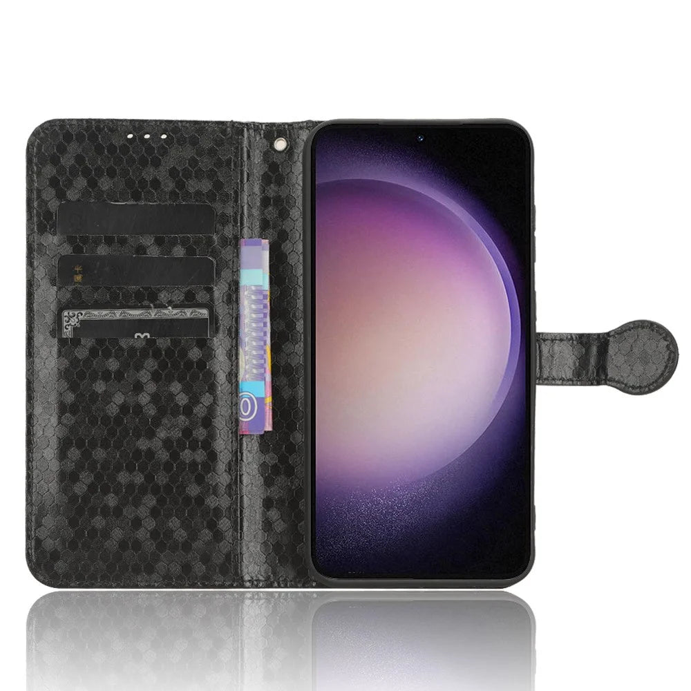 For Samsung Galaxy S23 FE Phone Wallet Case Dot Imprinted Stand PU Leather Cover - Black - 2