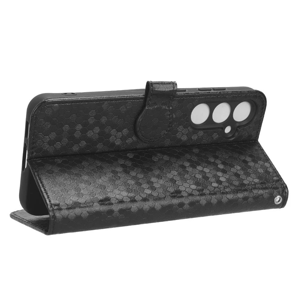 For Samsung Galaxy S23 FE Phone Wallet Case Dot Imprinted Stand PU Leather Cover - Black - 3
