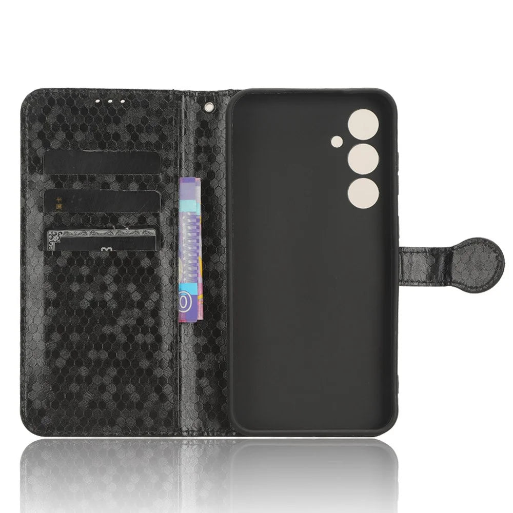 For Samsung Galaxy S23 FE Phone Wallet Case Dot Imprinted Stand PU Leather Cover - Black - 4