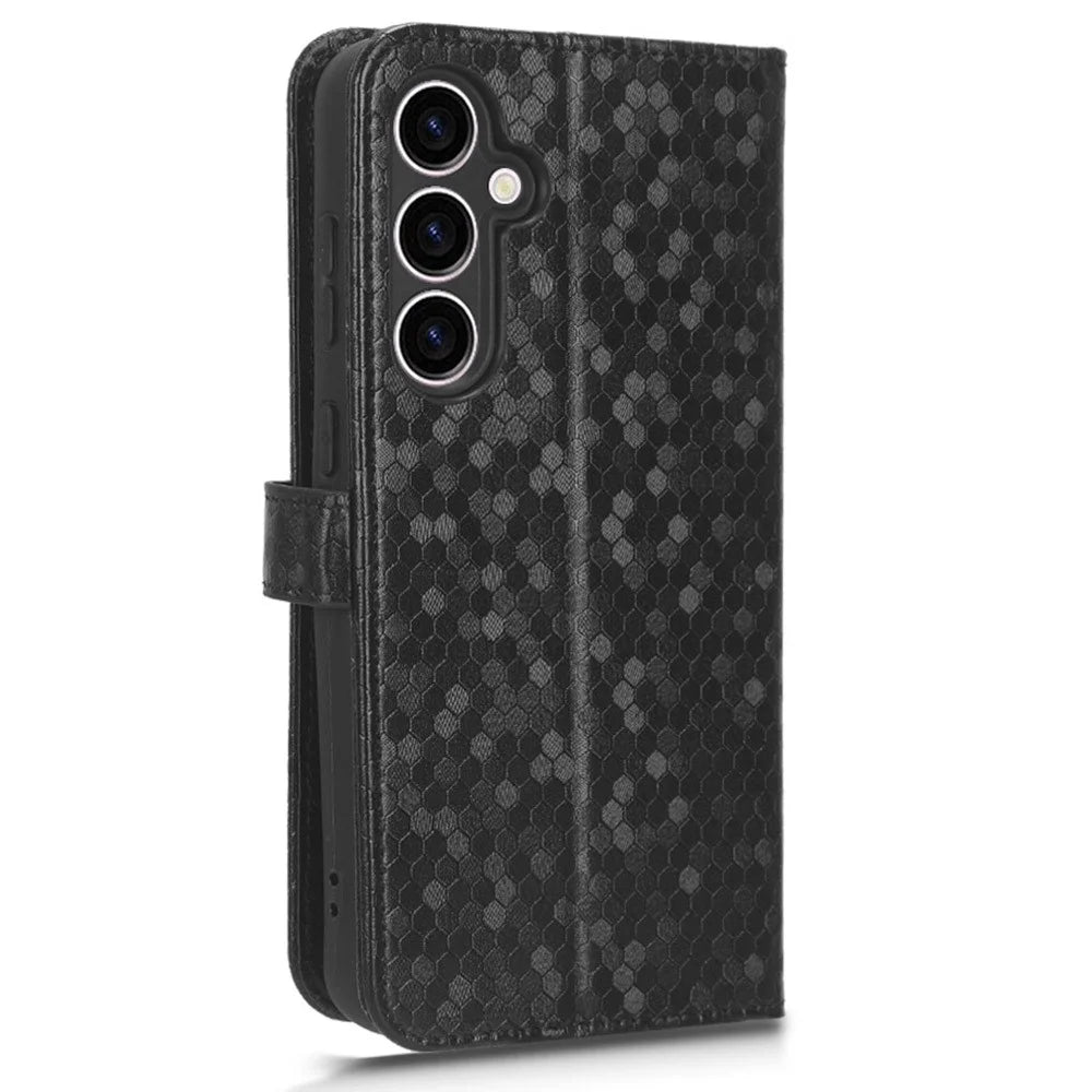For Samsung Galaxy S23 FE Phone Wallet Case Dot Imprinted Stand PU Leather Cover - Black - 7