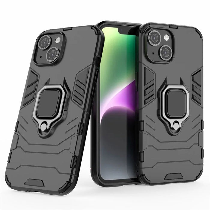 For iPhone 15 Plus Ring Holder Kickstand Protective Cover TPU+PC Phone Case - Black - 2