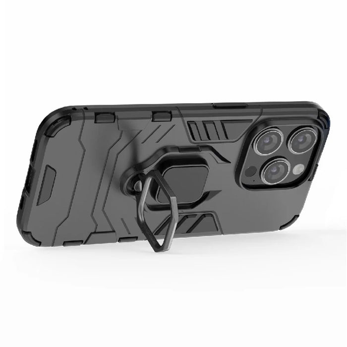 For iPhone 15 Pro Max TPU+PC Drop-proof Phone Case Ring Holder Kickstand Cover - Black - 4