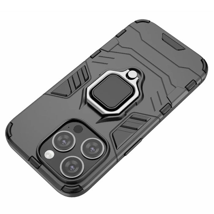 For iPhone 15 Pro Max TPU+PC Drop-proof Phone Case Ring Holder Kickstand Cover - Black - 5