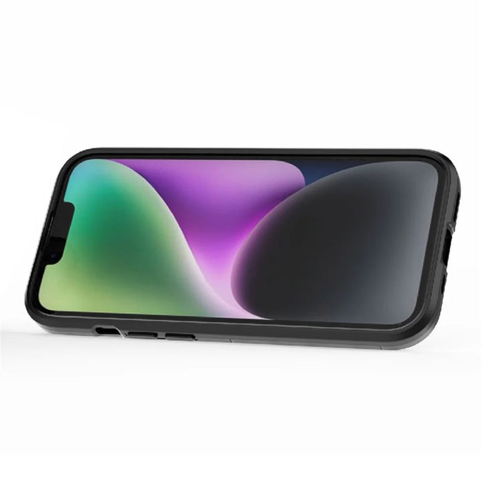 For iPhone 15 Ring Holder Kickstand Back Cover TPU+PC Shockproof Phone Case - Black - 3
