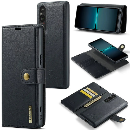 DG.MING For Sony Xperia 1 V Detachable Magnetic Phone Case Anti-Dorp Split Leather Wallet Stand Cover - Black - 1