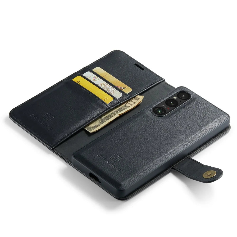 DG.MING For Sony Xperia 1 V Detachable Magnetic Phone Case Anti-Dorp Split Leather Wallet Stand Cover - Black - 4