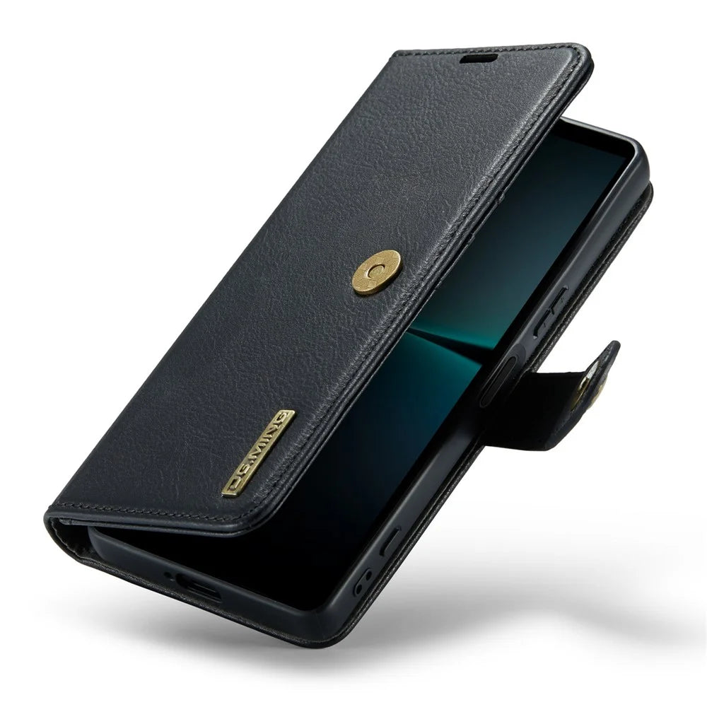 DG.MING For Sony Xperia 1 V Detachable Magnetic Phone Case Anti-Dorp Split Leather Wallet Stand Cover - Black - 5