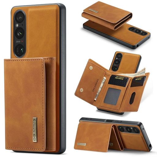 DG.MING M1 Series For Sony Xperia 1 V Magnetic Wallet Phone Case Anti-Drop Kickstand PC+TPU+PU Phone Cover - Brown - 1