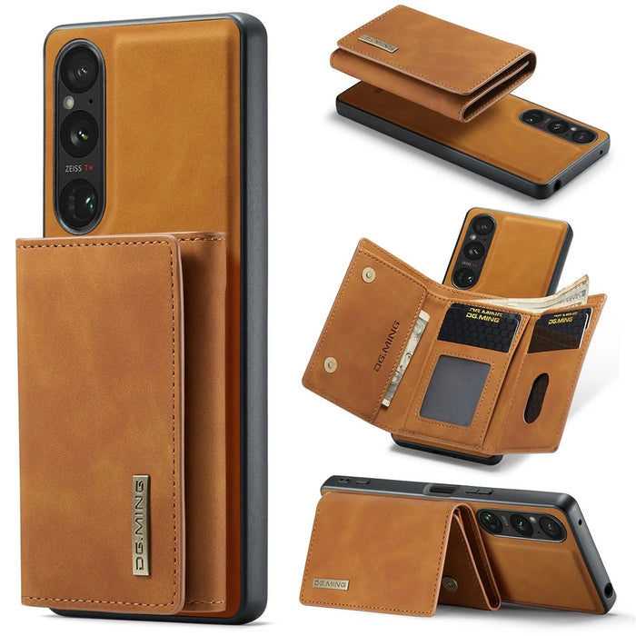 DG.MING M1 Series For Sony Xperia 1 V Magnetic Wallet Phone Case Anti-Drop Kickstand PC+TPU+PU Phone Cover - Brown - 1