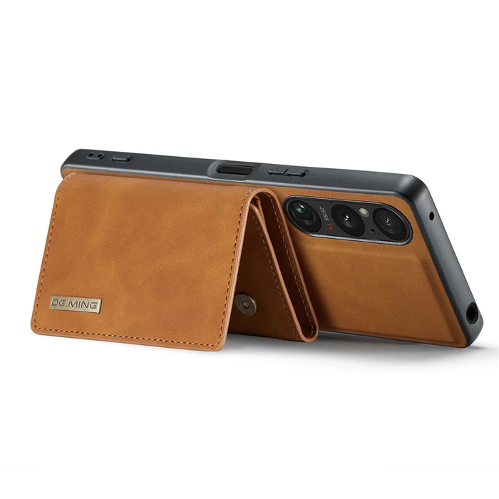 DG.MING M1 Series For Sony Xperia 1 V Magnetic Wallet Phone Case Anti-Drop Kickstand PC+TPU+PU Phone Cover - Brown - 3
