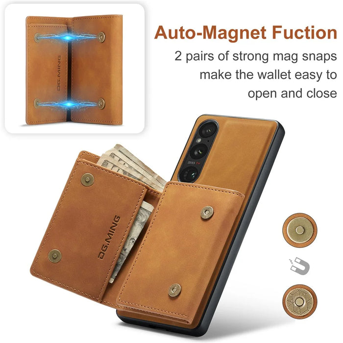 DG.MING M1 Series For Sony Xperia 1 V Magnetic Wallet Phone Case Anti-Drop Kickstand PC+TPU+PU Phone Cover - Brown - 5