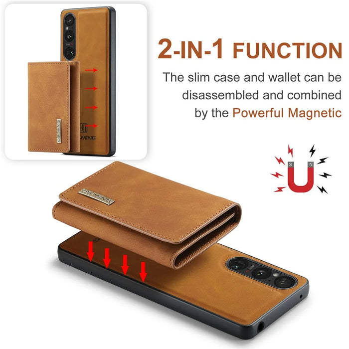 DG.MING M1 Series For Sony Xperia 1 V Magnetic Wallet Phone Case Anti-Drop Kickstand PC+TPU+PU Phone Cover - Brown - 6