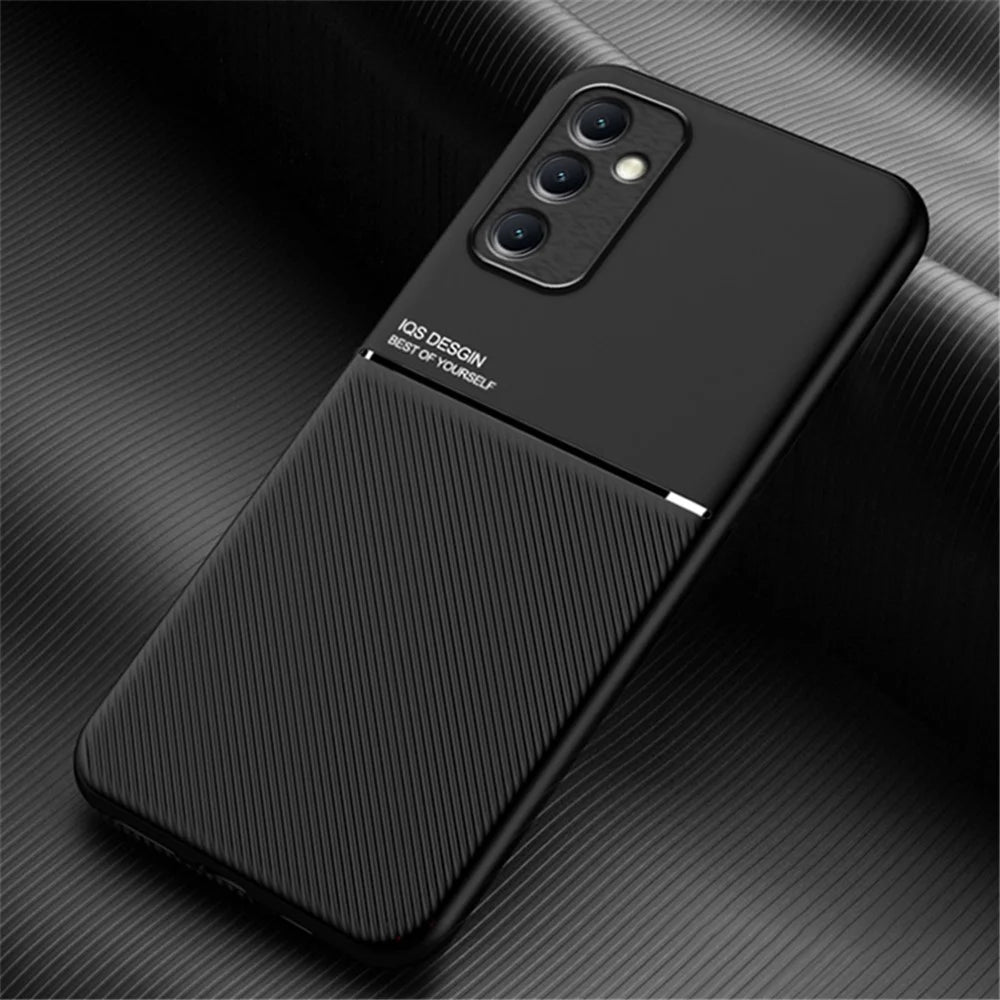 For Samsung Galaxy M14 5G Phone Case Lines Imprinted Leather+TPU Cover Support Magnetic Car Mount - Black - 2