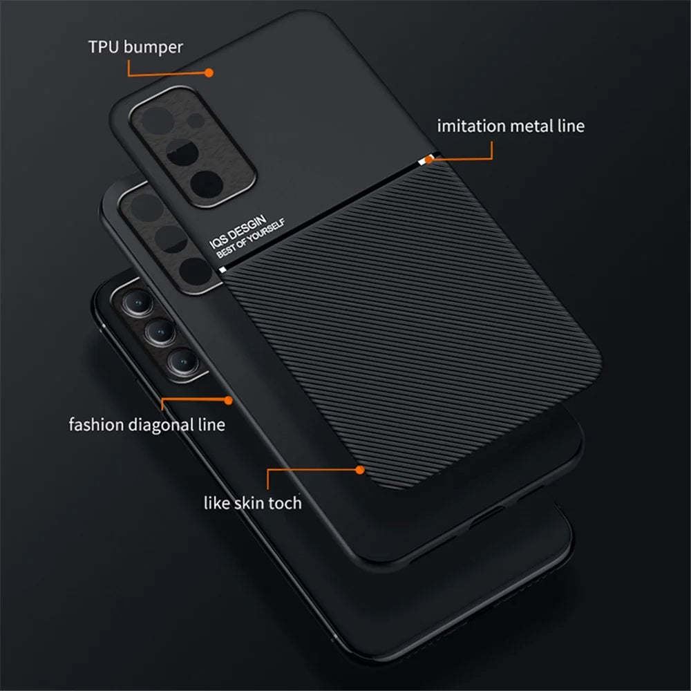For Samsung Galaxy M14 5G Phone Case Lines Imprinted Leather+TPU Cover Support Magnetic Car Mount - Black - 7