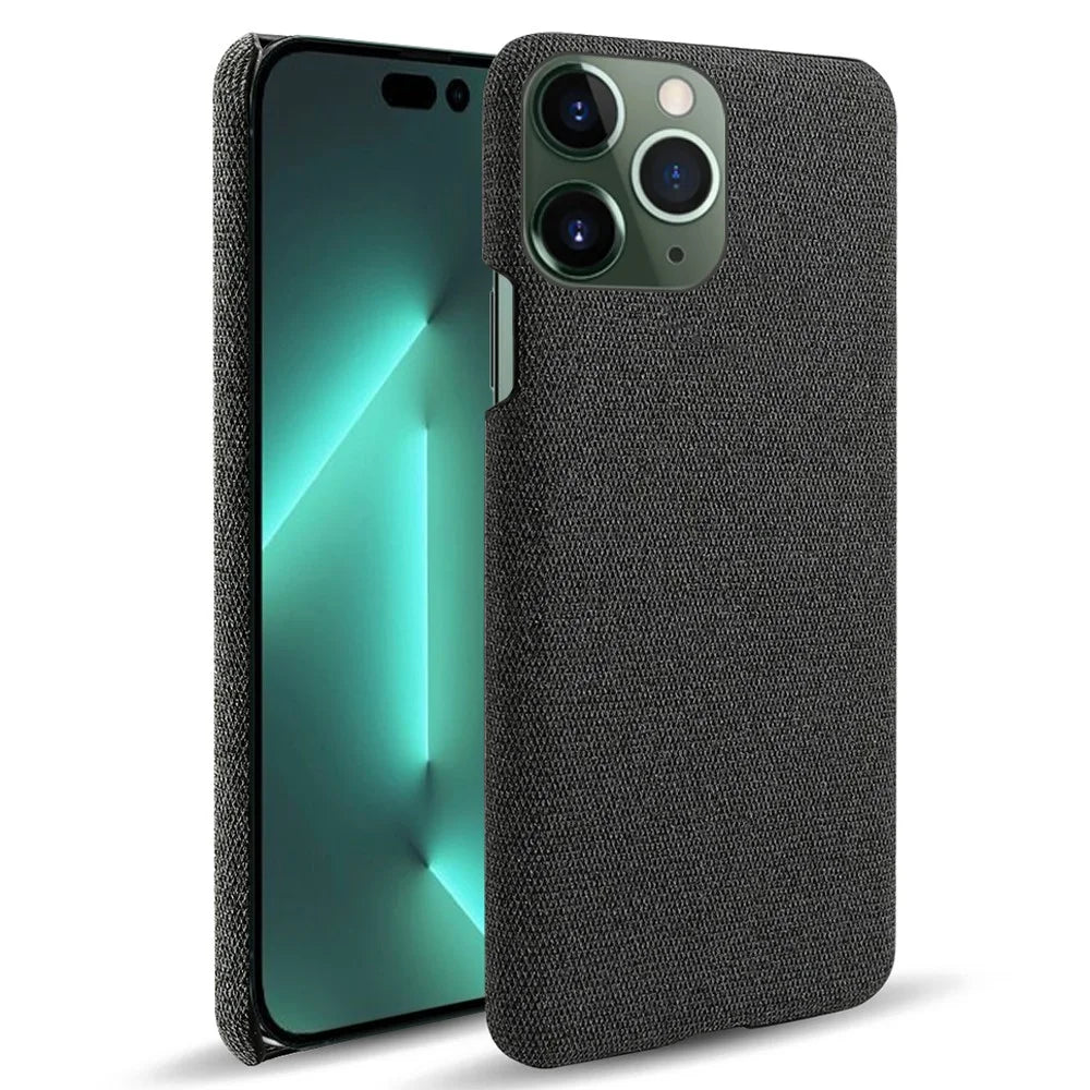 For iPhone 15 Pro Max Cloth+Hard PC Non-Slip Smartphone Case Shockproof Shell Protective Phone Cover - Black - 1