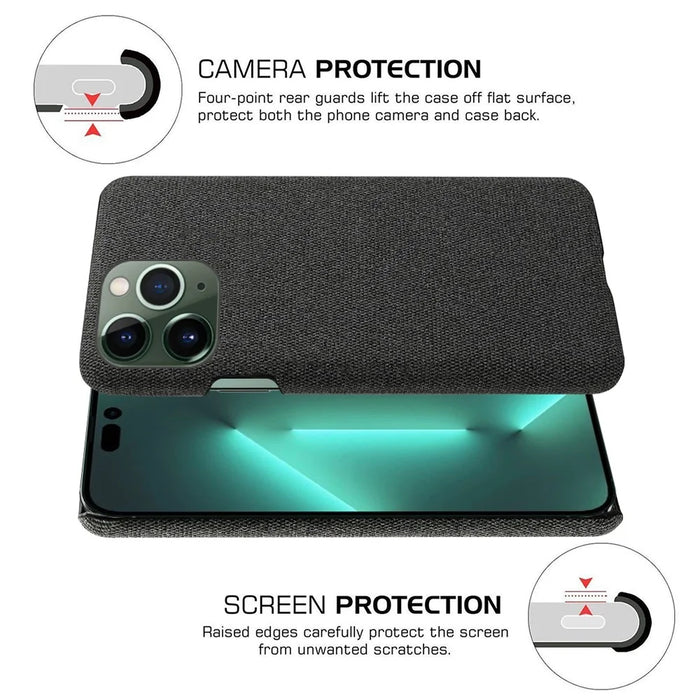 For iPhone 15 Pro Max Cloth+Hard PC Non-Slip Smartphone Case Shockproof Shell Protective Phone Cover - Black - 5
