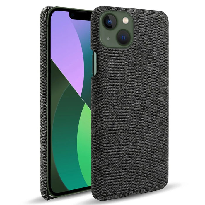 For iPhone 15 Plus Anti-collision Hard PC+Cloth Phone Cover Shell Protective Mobile Phone Case - Black - 1