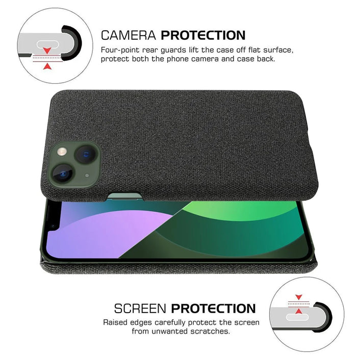 For iPhone 15 Cell Phone Case Shockproof Shell Anti-Dust Cloth+Hard PC Phone Cover - Black - 5