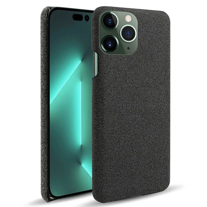For iPhone 15 Pro Non-Slip Case Cloth+Hard PC Shockproof Shell Protective Phone Cover - Black - 1