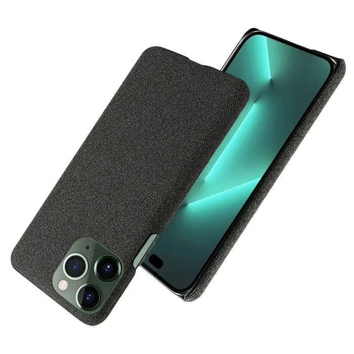 For iPhone 15 Pro Non-Slip Case Cloth+Hard PC Shockproof Shell Protective Phone Cover - Black - 2