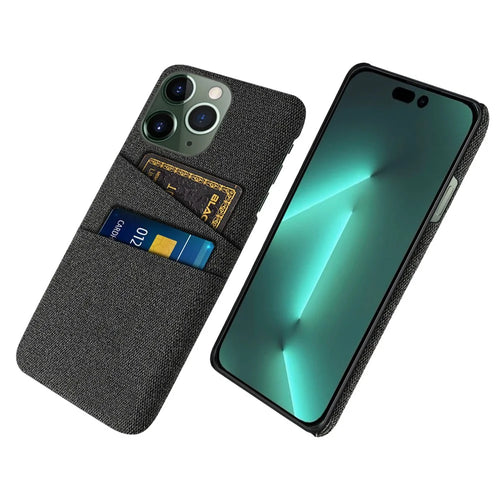 Dual Card Holder Phone Case for iPhone 15 Pro Max Hard PC + Cloth Anti-scratch Phone Cover - Black - 1