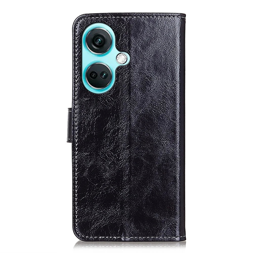 For OnePlus Nord CE3 5G Wallet Leather Phone Case Retro Crazy Horse Texture Stand Phone Cover - Black - 7
