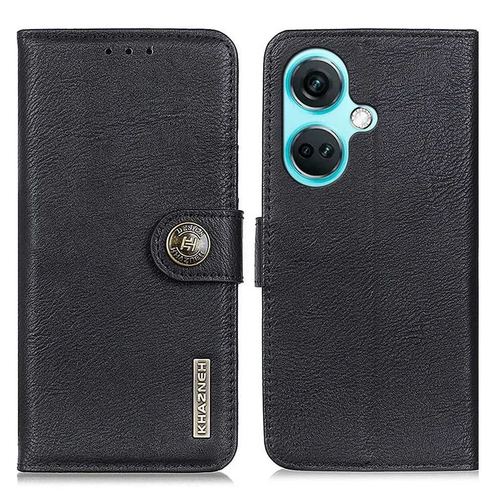 KHAZNEH For OnePlus Nord CE3 5G PU Leather Wallet Phone Case Stand Cowhide Texture Phone Cover - Black - 1