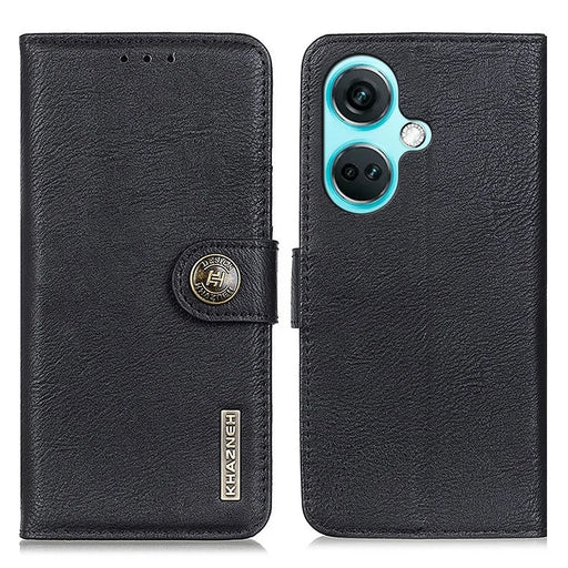 KHAZNEH For OnePlus Nord CE3 5G PU Leather Wallet Phone Case Stand Cowhide Texture Phone Cover - Black - 1