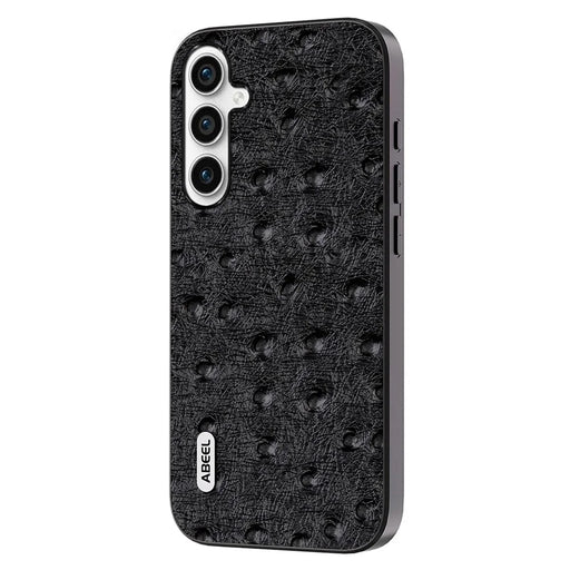 ABEEL For Samsung Galaxy M54 5G / F54 5G Shockproof Phone Case Genuine Cow Leather+PC+TPU Ostrich Texture Cover - Black - 1
