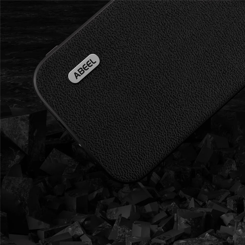 ABEEL For Samsung Galaxy A54 5G Phone Case Genuine Cow Leather Coated PC+TPU Litchi Texture Non-Slip Cover - Black - 3