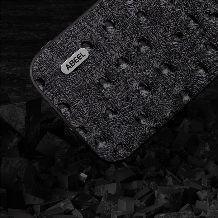 ABEEL For Samsung Galaxy A54 5G Ostrich Texture Back Cover Genuine Cow Leather+PC+TPU Protective Phone Case - Black - 3
