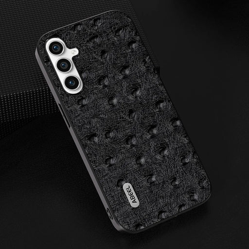ABEEL For Samsung Galaxy A34 5G Ostrich Texture Case Genuine Cow Leather Coated PC+TPU Phone Cover - Black - 2