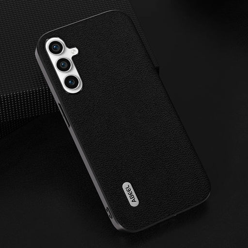 ABEEL For Samsung Galaxy A34 5G Litchi Texture Shockproof Case Genuine Cow Leather Coated PC+TPU Phone Cover - Black - 2