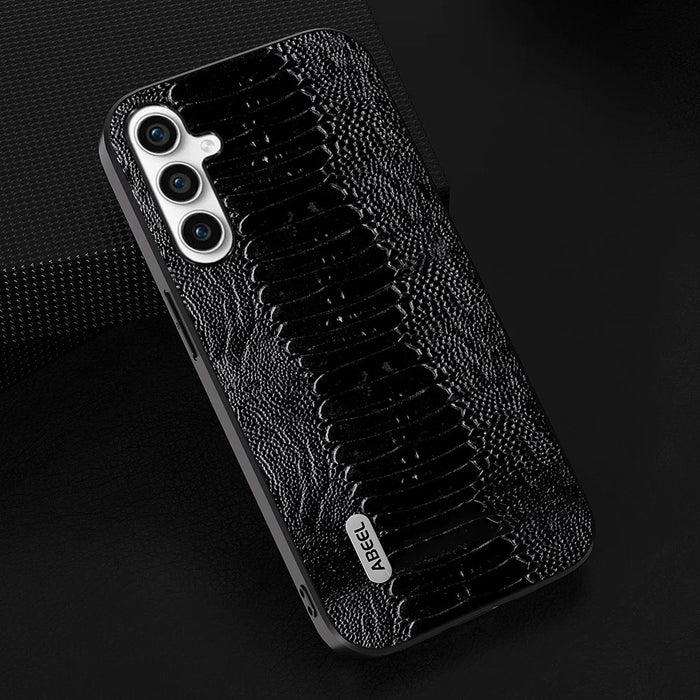 ABEEL For Samsung Galaxy A34 5G Phone Case Slim Genuine Cow Leather Coated PC+TPU Crocodile Texture Cover - Black - 2