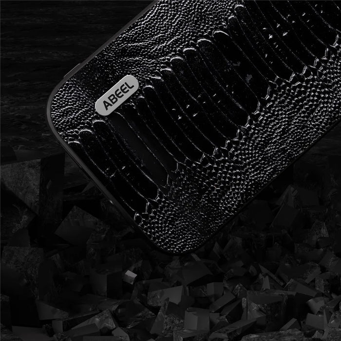 ABEEL For Samsung Galaxy A34 5G Phone Case Slim Genuine Cow Leather Coated PC+TPU Crocodile Texture Cover - Black - 3