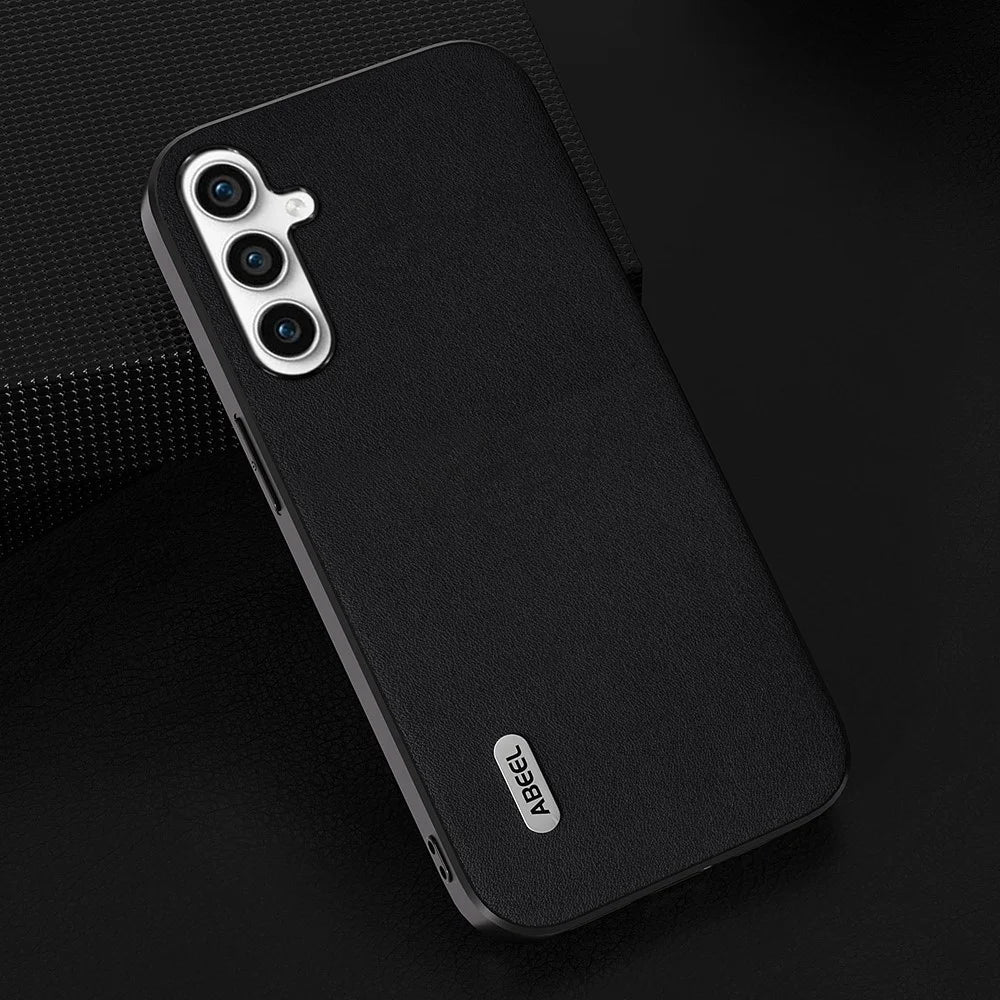 ABEEL Phone Cover for Samsung Galaxy A34 5G , Genuine Cow Leather+PC+TPU Nappa Texture Non-Slip Case - Black - 2