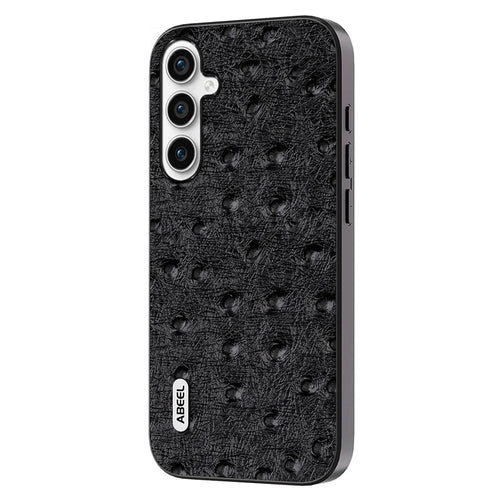 ABEEL For Samsung Galaxy A24 4G (162.1 x 77.6 x 8.3mm) Slim Phone Case Ostrich Texture Genuine Cow Leather Coated PC+TPU Cover - Black - 1