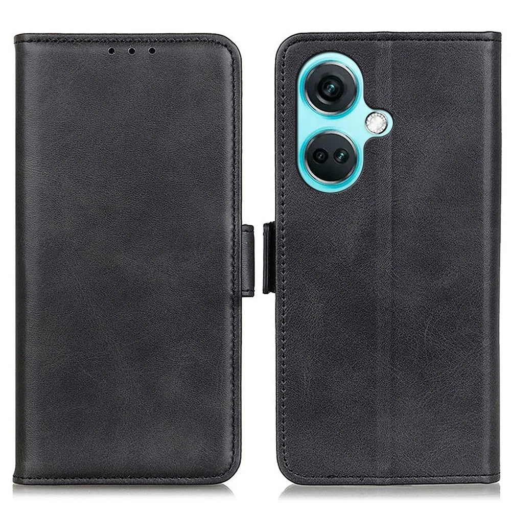 For OnePlus Nord CE3 5G Cowhide Texture Wallet Phone Case PU Leather Phone Stand Cover - Black - 1