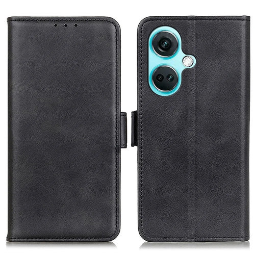 For OnePlus Nord CE3 5G Cowhide Texture Wallet Phone Case PU Leather Phone Stand Cover - Black - 1