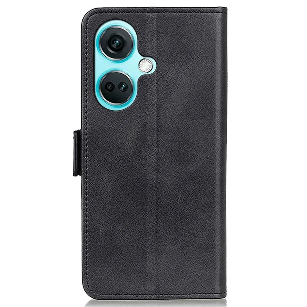 For OnePlus Nord CE3 5G Cowhide Texture Wallet Phone Case PU Leather Phone Stand Cover - Black - 6