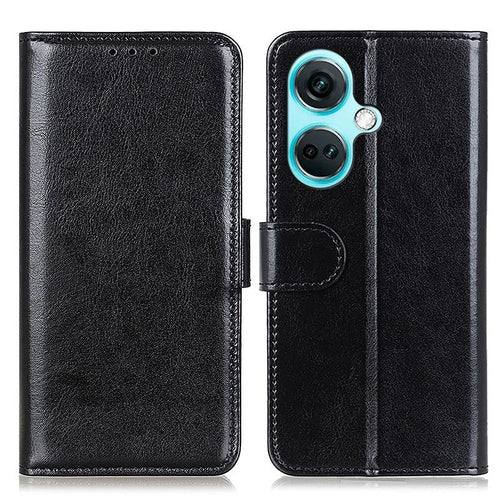For OnePlus Nord CE3 5G Crazy Horse Texture Cover Wallet PU Leather Stand Cell Phone Case - Black - 1